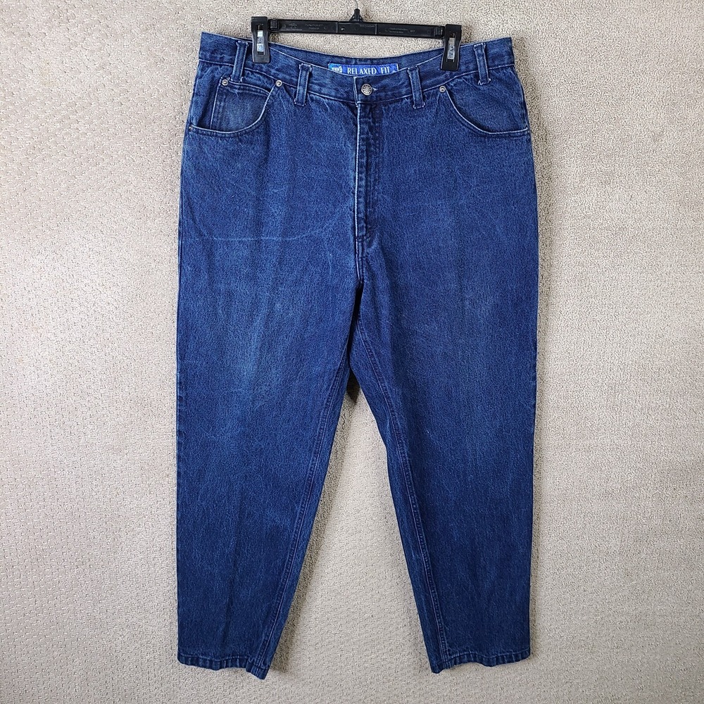Vintage Express Denim Jeans Men 38x30 (35x29) Blue Relaxed Fit Tapered Dark Wash